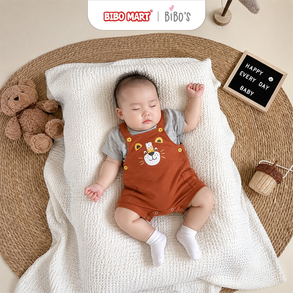 Set Body Yếm Bé Trai Bibo’s Màu Nâu In Báo Mix Áo Ghi Dễ Thương Cho Bé - Bibo Mart
