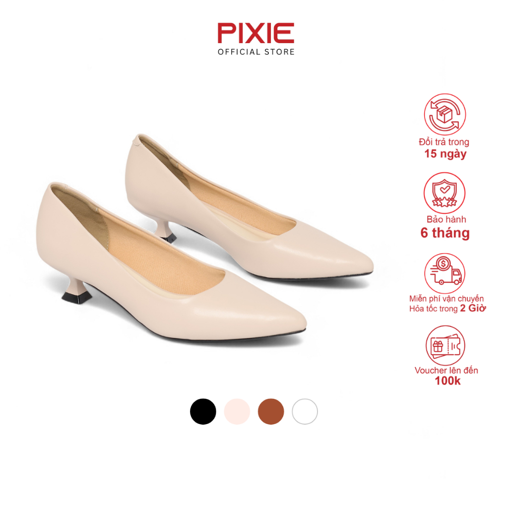 Giày Cao Gót 3cm Mũi Nhọn Gót Nhỏ Trơn Basic Pixie X544