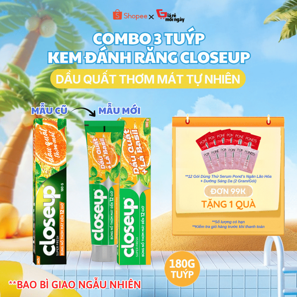 Combo 3 Kem Đánh Răng Closeup Dầu Quất Detox 180gr
