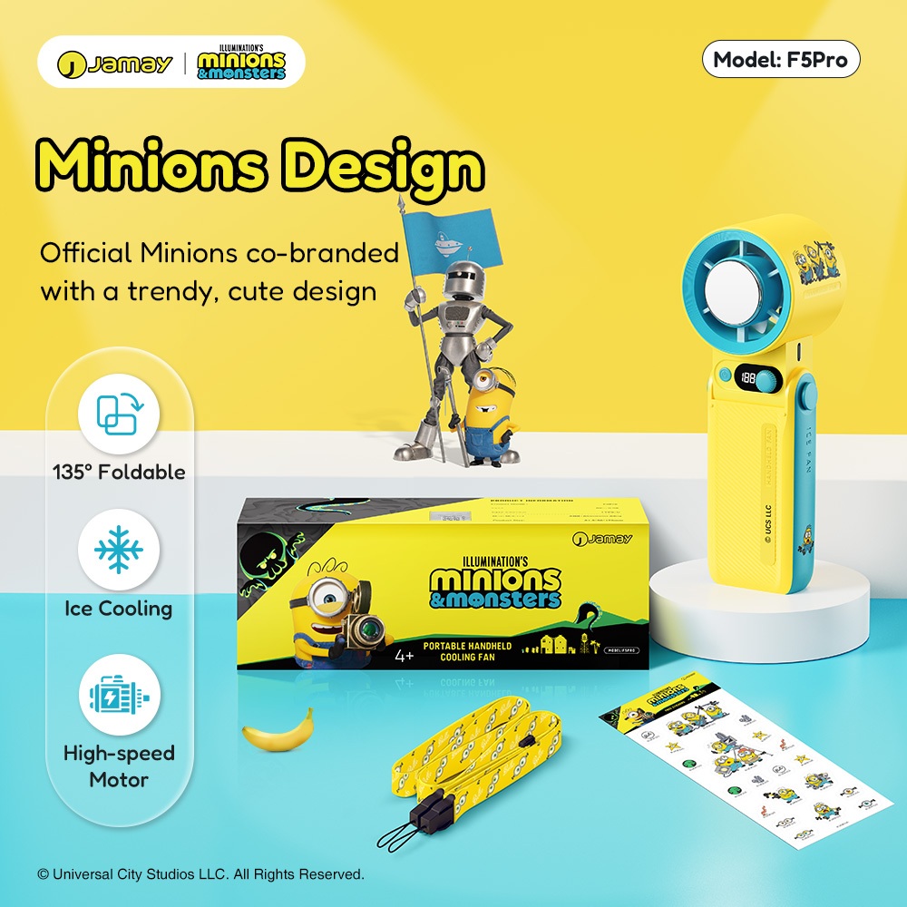 【Minions Jamay】 Quạt Cầm Tay Mini - Quạt Tích Điện Làm Lạnh Băng Pin trâu Gập135Độ Quạt đeo cổ F5Pro