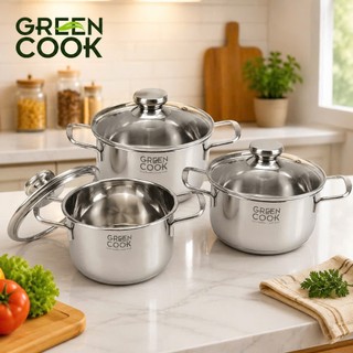 BỘ 3 NỒI INOX 5 ĐÁY NẮP KÍNH GREENCOOK GCS232-T1