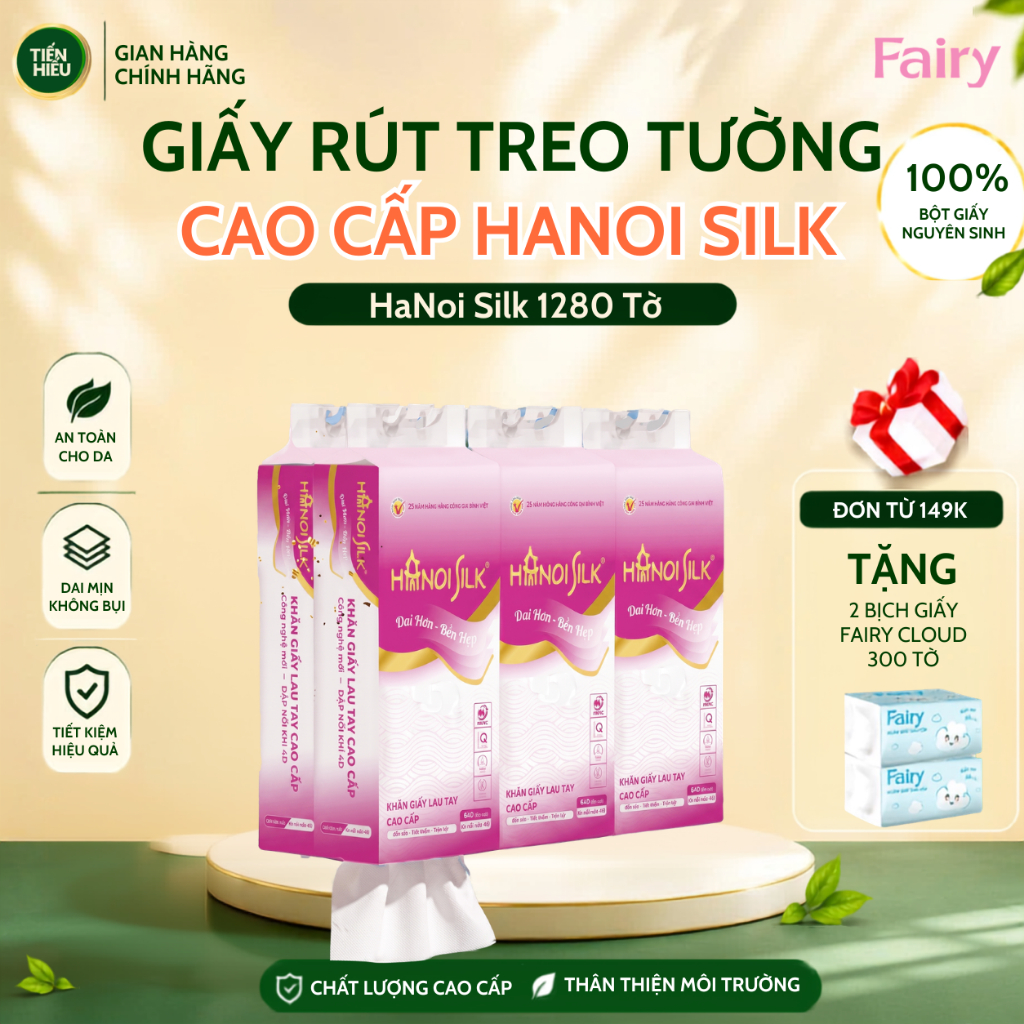 Combo 6 Bịch Giấy Rút Treo Tường HaNoi Silk 2 Lớp Mềm Mịn, Bền Dai, 1280 Tờ - TẶNG MÓC TREO