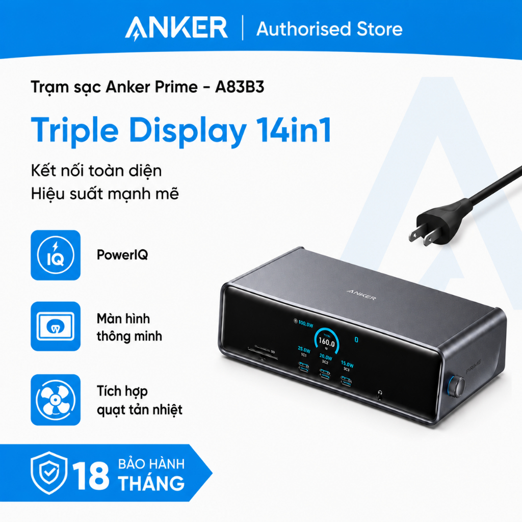 Trạm sạc Anker Prime - 14-in-1 | Triple Display | DisplayLink - A83B3 - Hàng chính hãng - Bảo hành 1