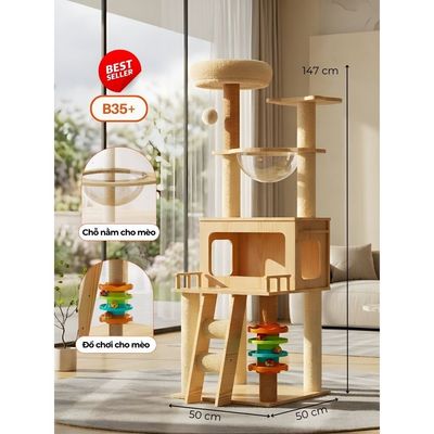 Cattree Cho Mèo, Nhà Cây Cho Mèo Nhiều Tầng Kèm Cột Cào Móng Và Đồ Chơi Cho Mèo HELIPET