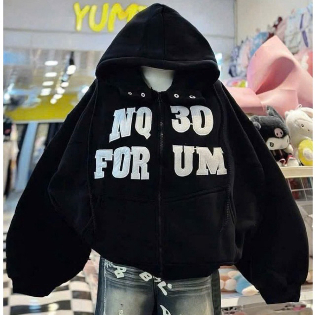 Áo Khoác Hoodie Zip Nỉ Bông Form Boxy Thêu NQ30 Phối Nút Bấm Nón To Và Có Túi Trong OOPS MEOW STORE