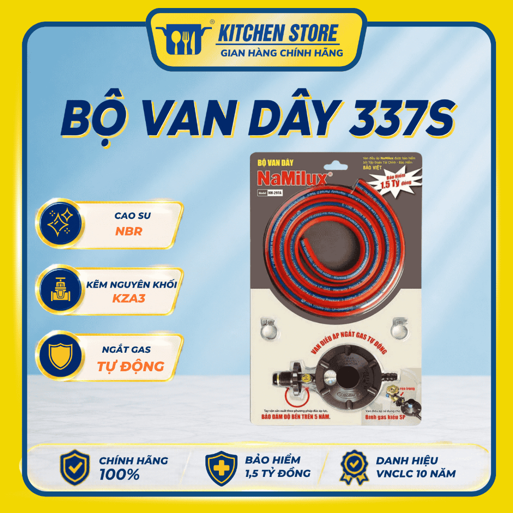 Bộ Van Điều Áp Gas Tự Động Namilux NA-337S Kèm Dây Dẫn Gas Chính Hãng An Toàn Kitchen Store
