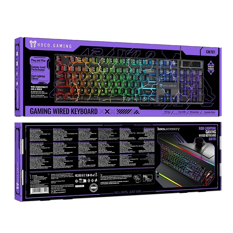 Bàn Phím Gaming Hoco GM701 Cao Cấp, Đèn LED 7 Màu, Bàn Phím Membrane Chơi Game Có Dây Cho PC Laptop Bàn Phím Gaming | BigBuy360 - bigbuy360.vn