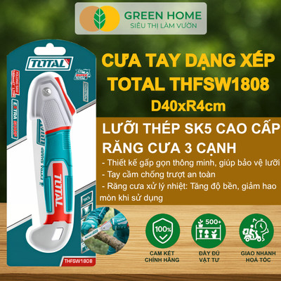 Cưa Cắt Cành Làm Vườn Total THFSW1808, GreenHome, Lưỡi Thép SK5 180mm, Răng Cưa 3 Cạnh, Gấp gọn