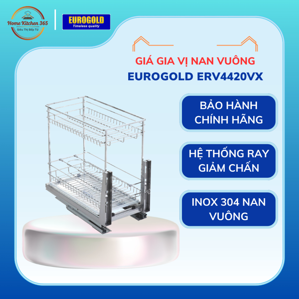 Giá Gia Vị Nan Vuông Inox 304 Eurogold ERO30420B/ERV4420/ERV4420VX – Kệ Đựng Gia Vị Tủ Bếp Cao Cấp
