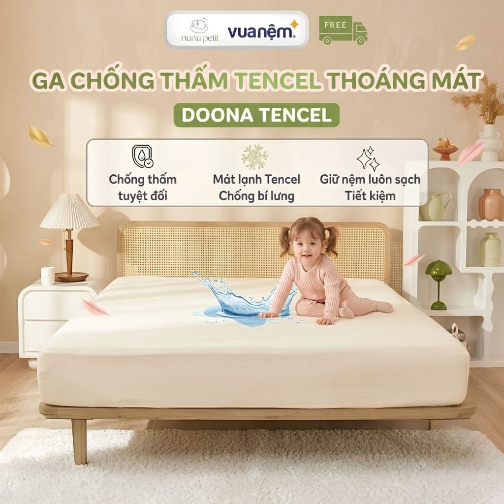 Ga chống thấm cho bé Doona Tencel Nunupetit Vua Nệm, Bảo Vệ Nệm,Tăng Tuổi Thọ Nệm 25cm, Bọc Đệm Chốn