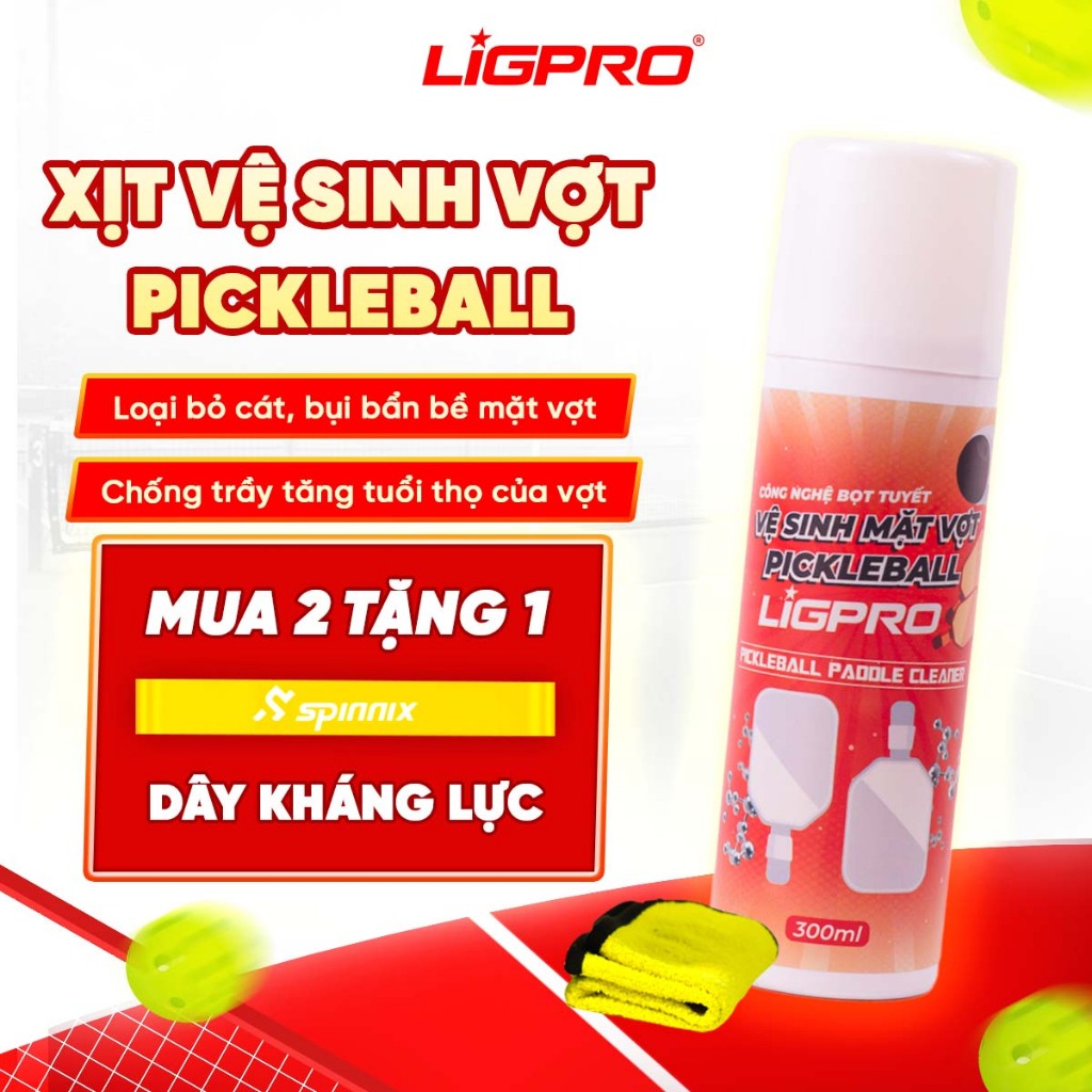 Xịt Làm Sạch Vợt Pickleball LIGPRO 300ML Bọt Tuyết Nano Bạc Khử Mùi Hôi Và Bảo Vệ Mặt Vợt