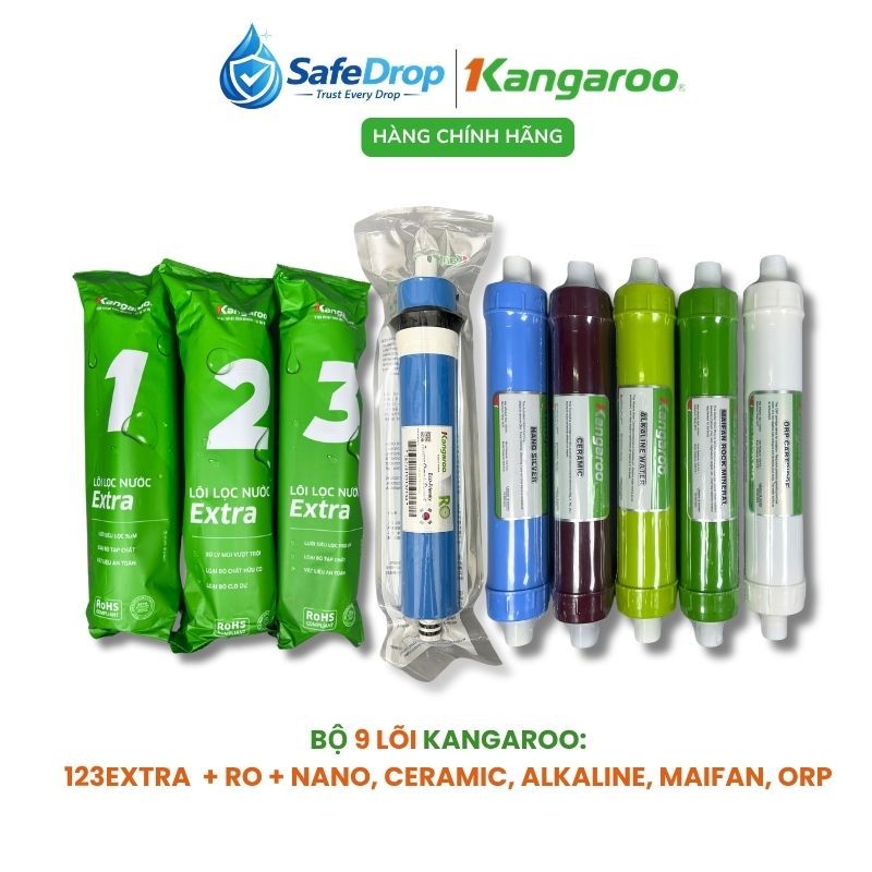 Trọn Bộ 9 Lõi Lọc Nước Kangaroo Chính Hãng Dùng Cho Máy Lọc Nước Kangaroo KG109, KGHP99, KG19A3, KGR