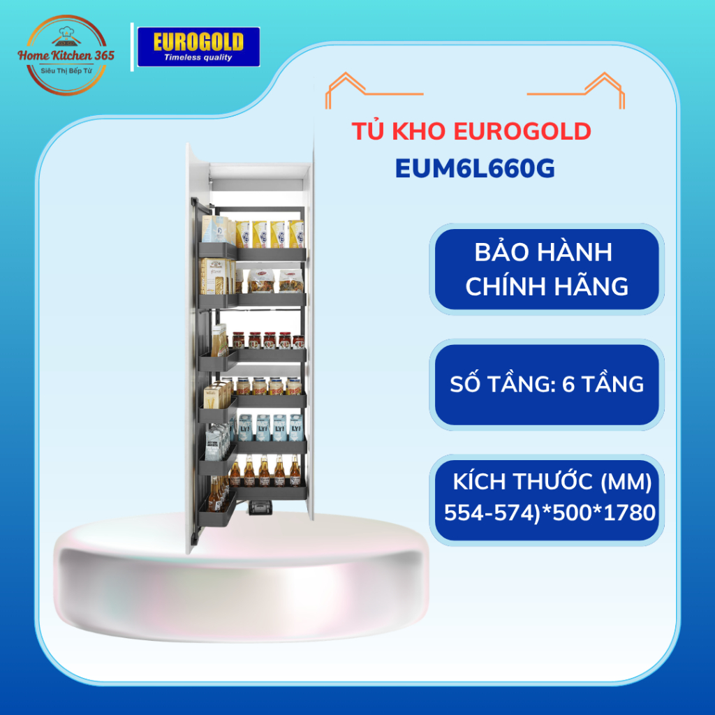 Phụ kiện tủ bếp Eurogold EUM6L660G - Tủ kho đựng thực phẩm khô và gia vị.