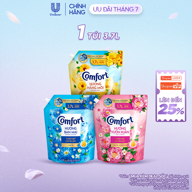 Nước Xả Làm Mềm Vải Comfort Đậm Đặc Một Lần Xả Thơm Mát Suốt Ngày Dài túi 3.7L