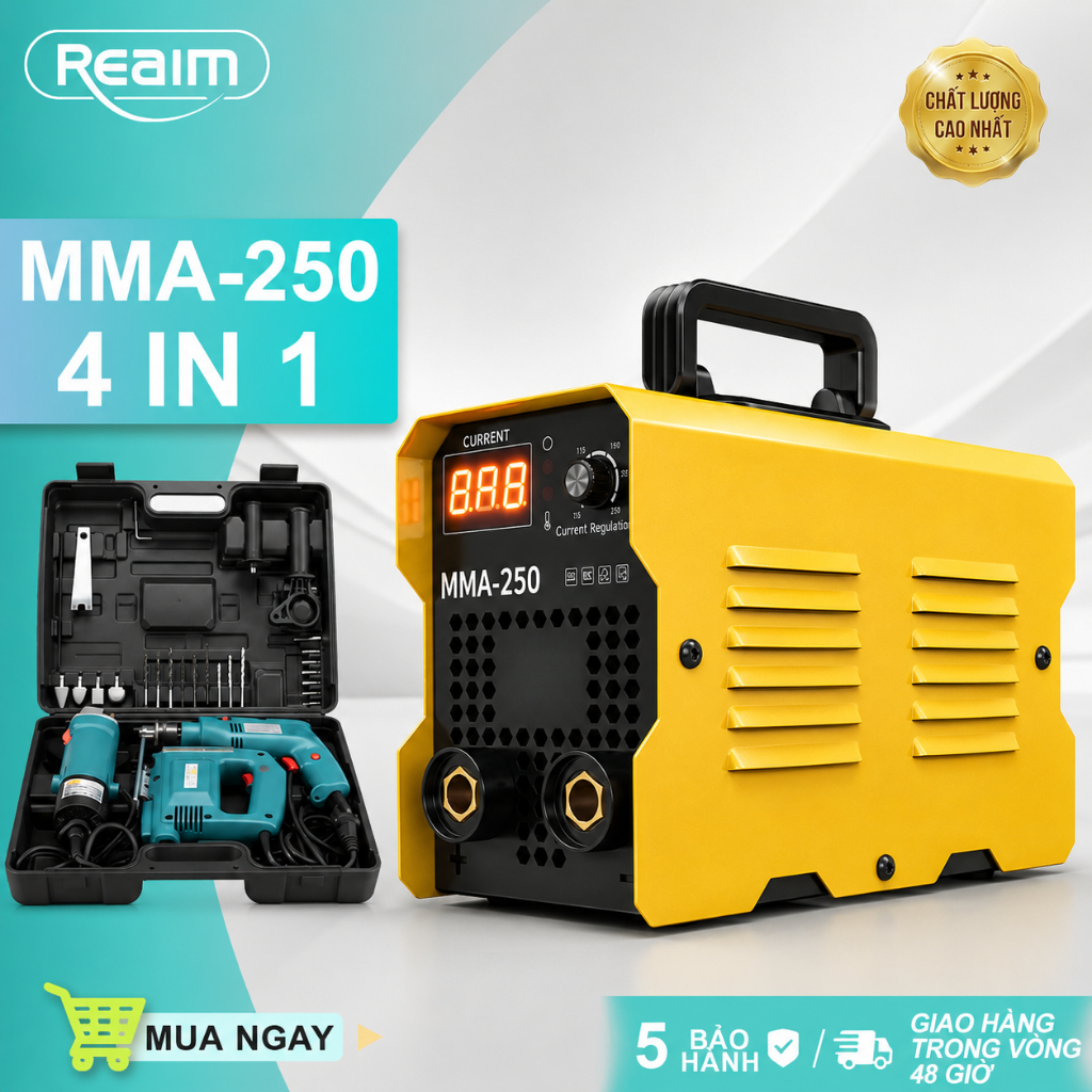 REAIM Máy hàn mini Biến tần MMA250/500 ARC Máy cầm tay IGBT và máy mài góc+ Máy khoan điện+ghép hình