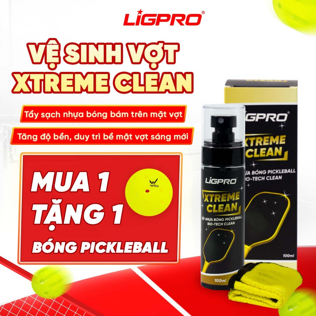Xịt Vệ Sinh Vợt Pickleball LIGPRO Xtreme Clean 100ml Tẩy Sạch Nhựa Bóng Cứng Đầu, Làm Mới Bề Mặt Vợt