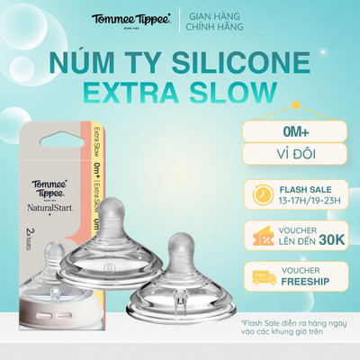 Núm Ty Silicon Siêu Mềm Tự Nhiên Cho Bé Tommee Tippee Natural Start Extra Slow Flow Từ 0 Tháng (Vỉ đôi, tách lẻ)