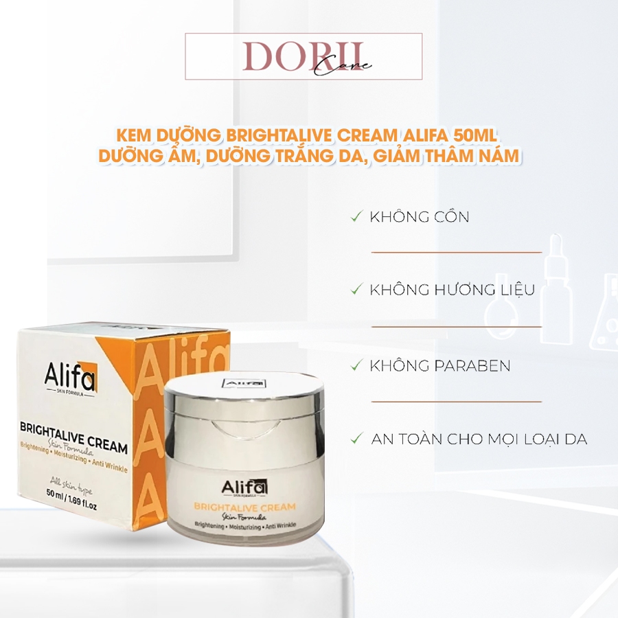 Kem dưỡng Brightalive Cream Alifa dưỡng ẩm, dưỡng trắng da, giảm thâm nám, trắng sáng da 50ml