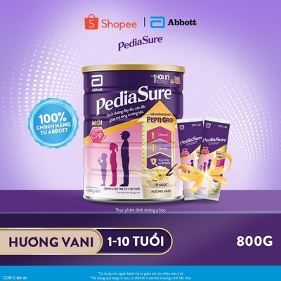 [Tặng 02 gói dùng thử] Sữa bột Pediasure 800g Hương Vani Cho Trẻ Từ 1-10 Tuổi