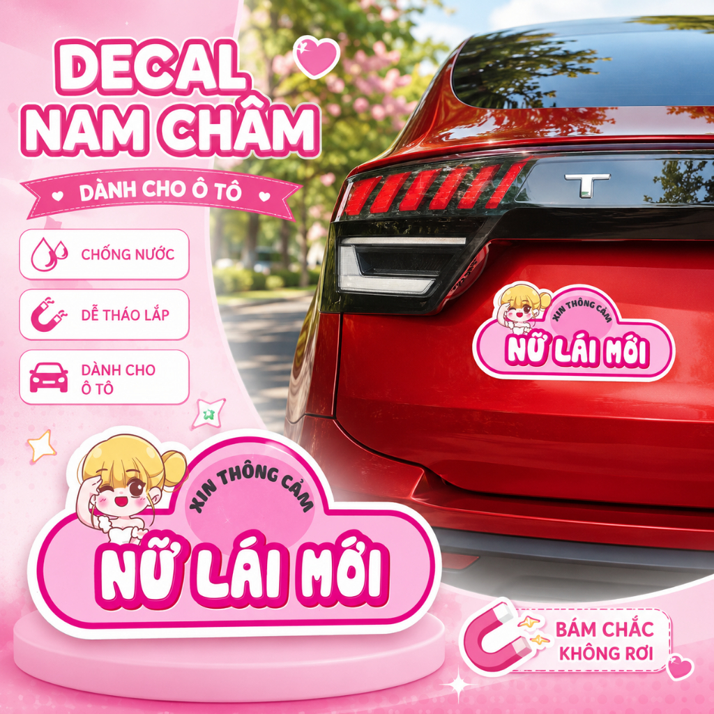 DECAL nam châm NỮ LÁI MỚI siêu đáng yêu dành cho các xế nữ xinh gái - NC0013