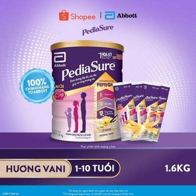 [Tặng 4 gói dùng thử] Sữa Bột Pediasure 1.6kg Hương Vani Cho Trẻ Từ 1-10 Tuổi