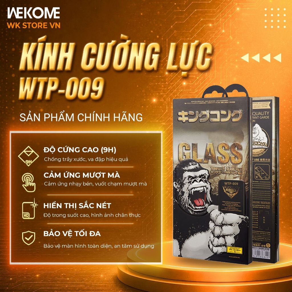 [BÁN CHẠY] Kính cường lực KINGKONG WK WTP-009 Độ Cứng 9H Siêu Bền, Cảm Ứng mượt, Độ cứng 9H iPhone 1