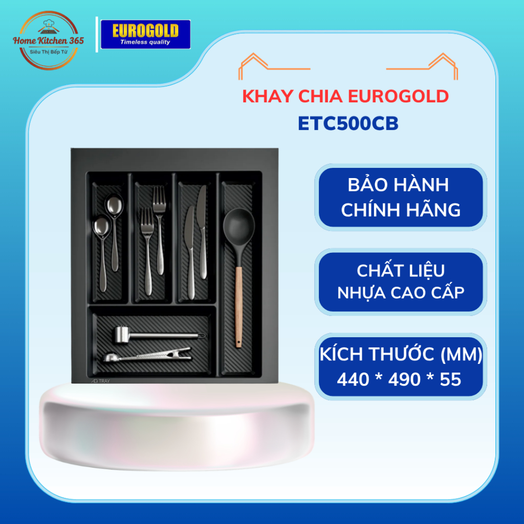 Khay nhựa chia ngăn kéo Eurogold ETC500G/ETC500CB khay chia thìa đũa dĩa phụ kiện tủ bếp cao cấp