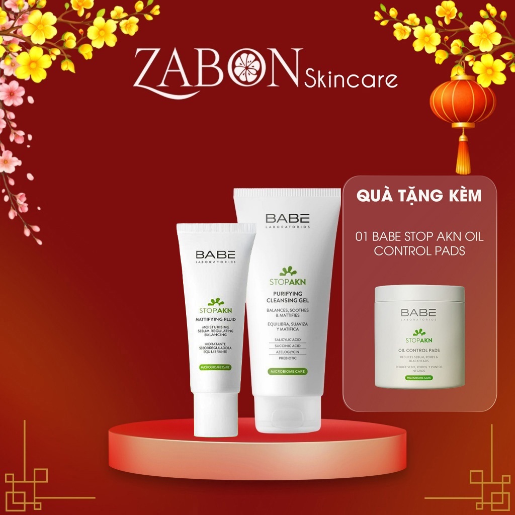 Bộ đôi Sữa rửa mặt LABORATORIOS BABÉ Stop AKN Purifying Cleansing Gel 200ml và Kem dưỡng Stop AKN Ma