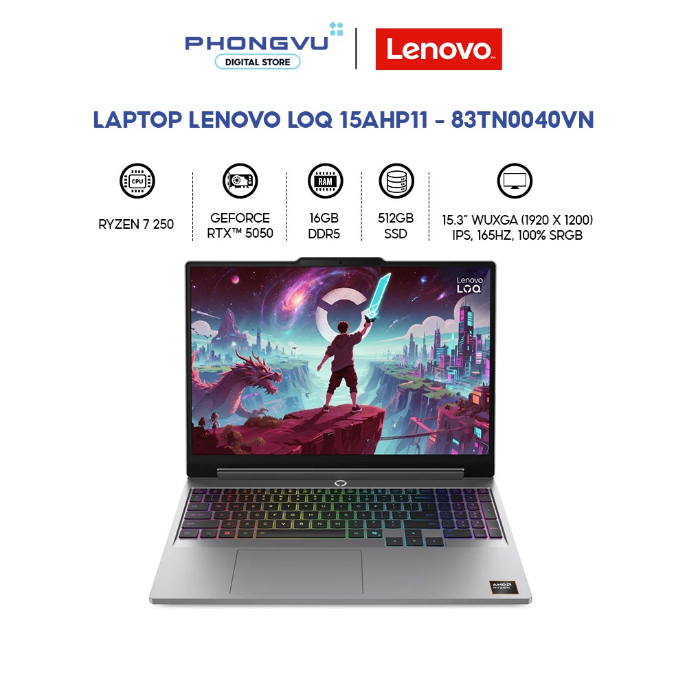 Laptop Gaming Lenovo LOQ 15AHP11 - 83TN0040VN (Ryzen 7 250/ GeForce RTX™ 5050/ 16GB/ 512GB/ Windows 