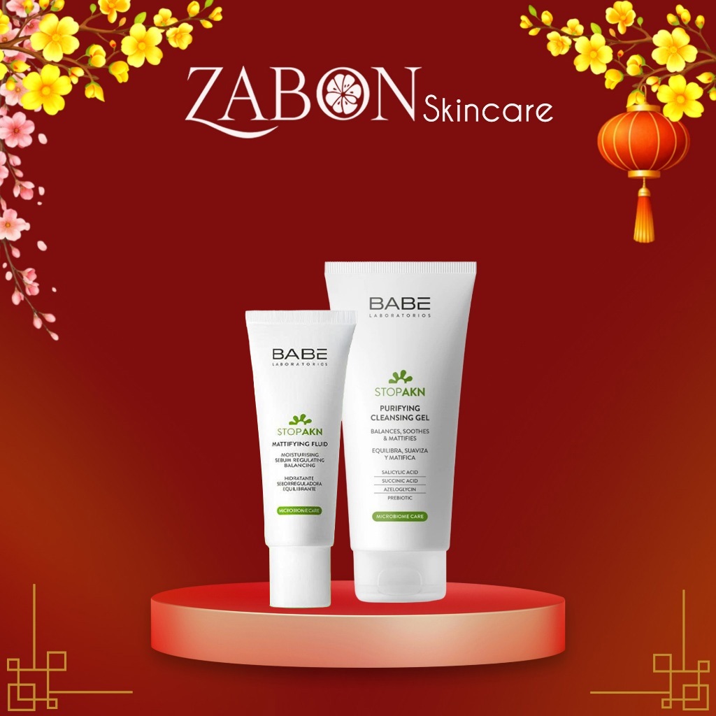 Combo Sữa rửa mặt LABORATORIOS BABÉ Stop AKN Purifying Cleansing Gel 200ml và Kem dưỡng Stop AKN Mat