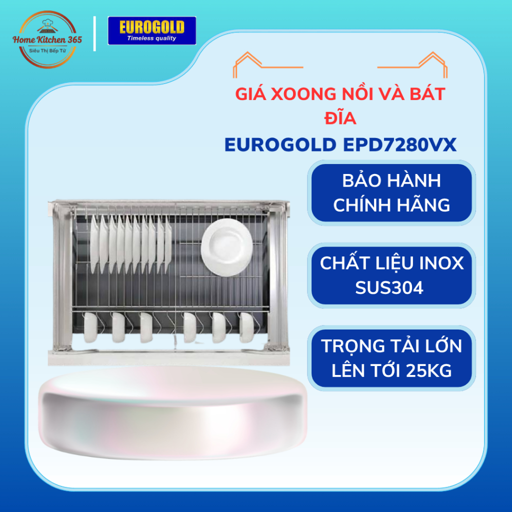 Giá Bát Đĩa Eurogold EP80/EPD7280 – Kệ Úp Bát Inox 304 Lắp Âm Tủ