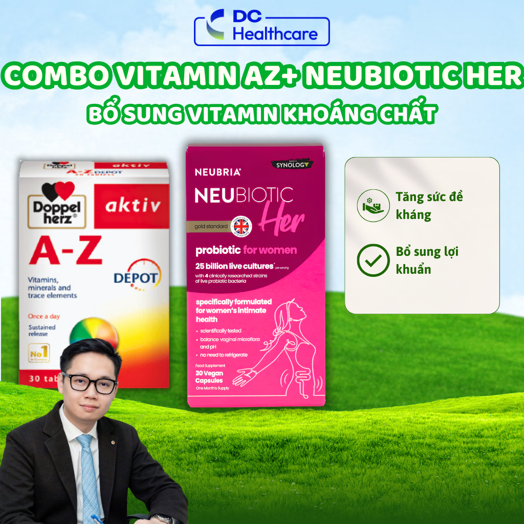 [COMBO] AZ Depot & Men Vi Sinh Neubiotic Her - Tăng Sức Đề Kháng, Bổ Sung Lợi Khuẩn Nữ Giới