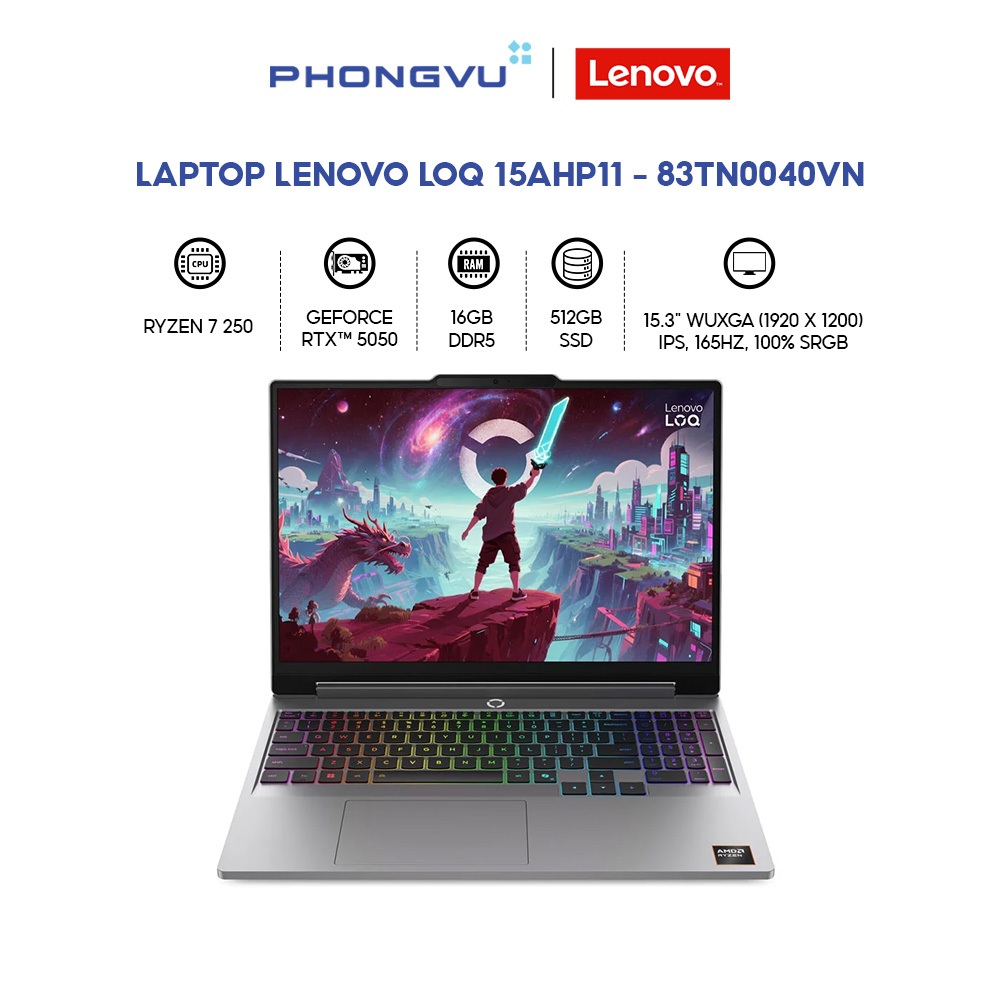 Laptop Gaming Lenovo LOQ 15AHP11 - 83TN0040VN (Ryzen 7 250/ GeForce RTX™ 5050/ 16GB/ 512GB/ Windows 