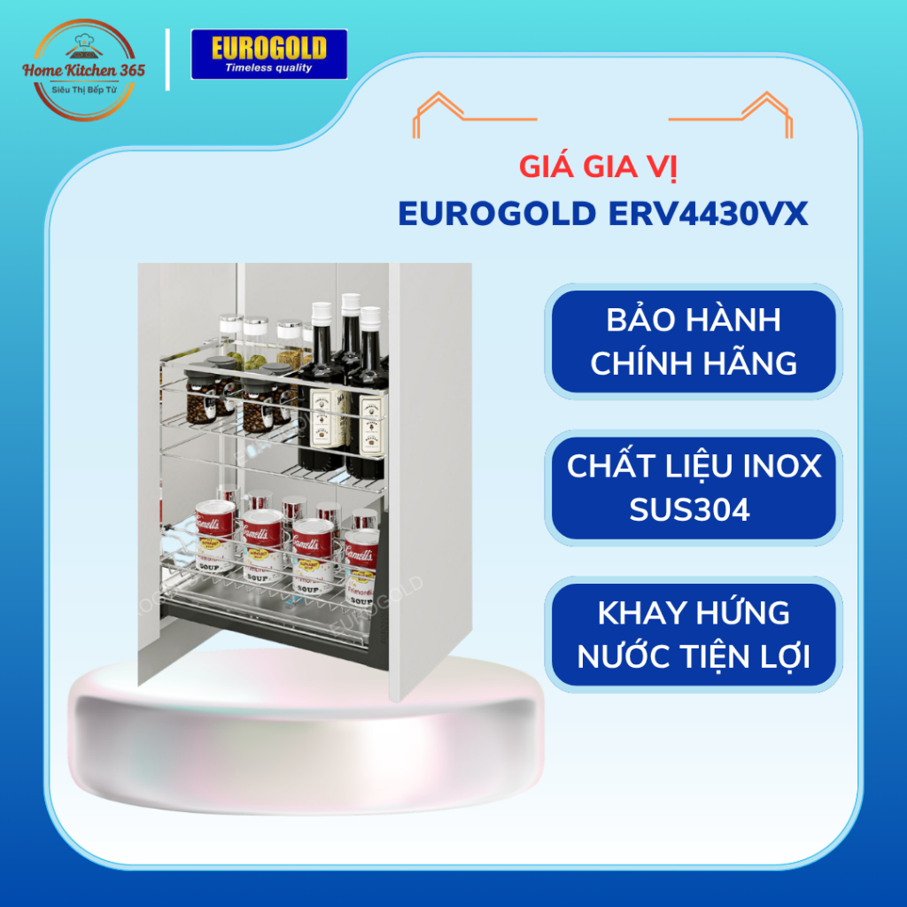 Giá Đựng Gia Vị Inox 304 Nan Vuông Eurogold ERV4430VX/ERV4430 – Phụ Kiện Tủ Bếp Cao Cấp