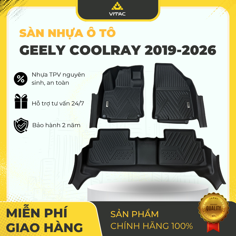 Freeship_VITAC Thương hiệu Thảm lót sàn ô tô Geely Coolray 2019-2026 đúc nguyên khối TPV (3 tấm/Bộ)