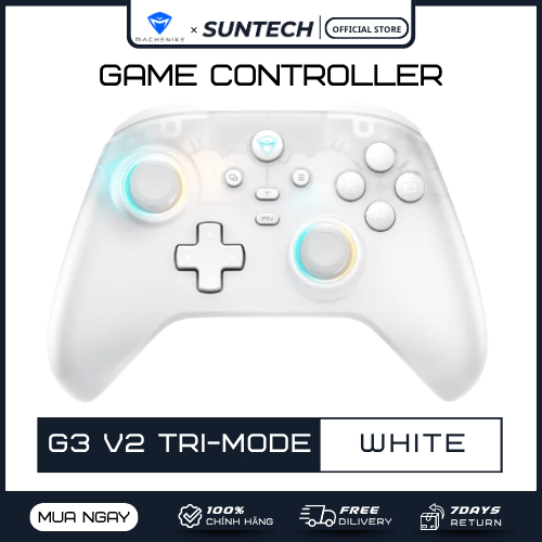 Tay Cầm Chơi Game Machenike G3 V2 Tri-mode White - Joystick Hall Effect, LED RGB, Kết Nối Đa Thiết B