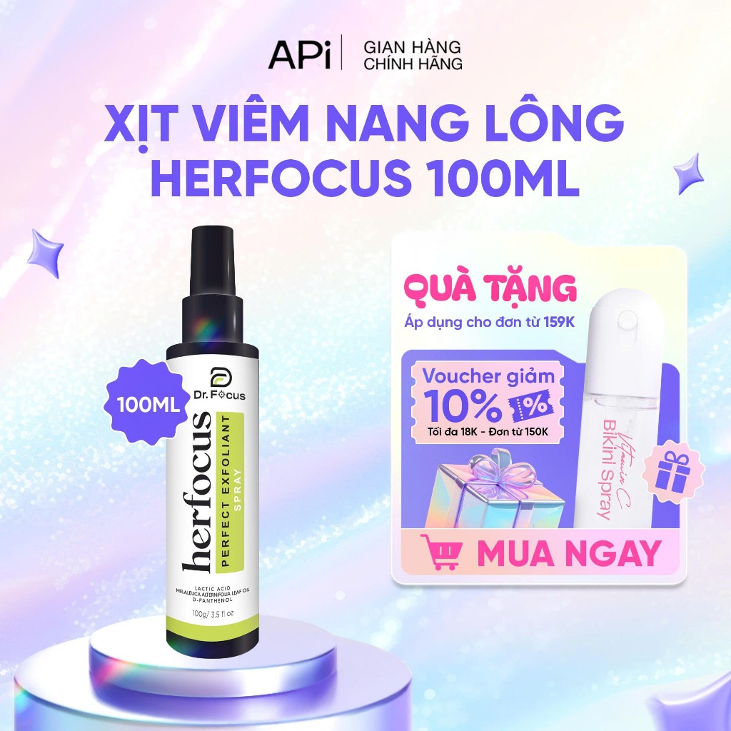 Bộ viêm nang lông, viêm lỗ chân lông, Xịt mụn lưng HERFOCUS ngăn ngừa mụn, giảm thâm MEE NATURAL