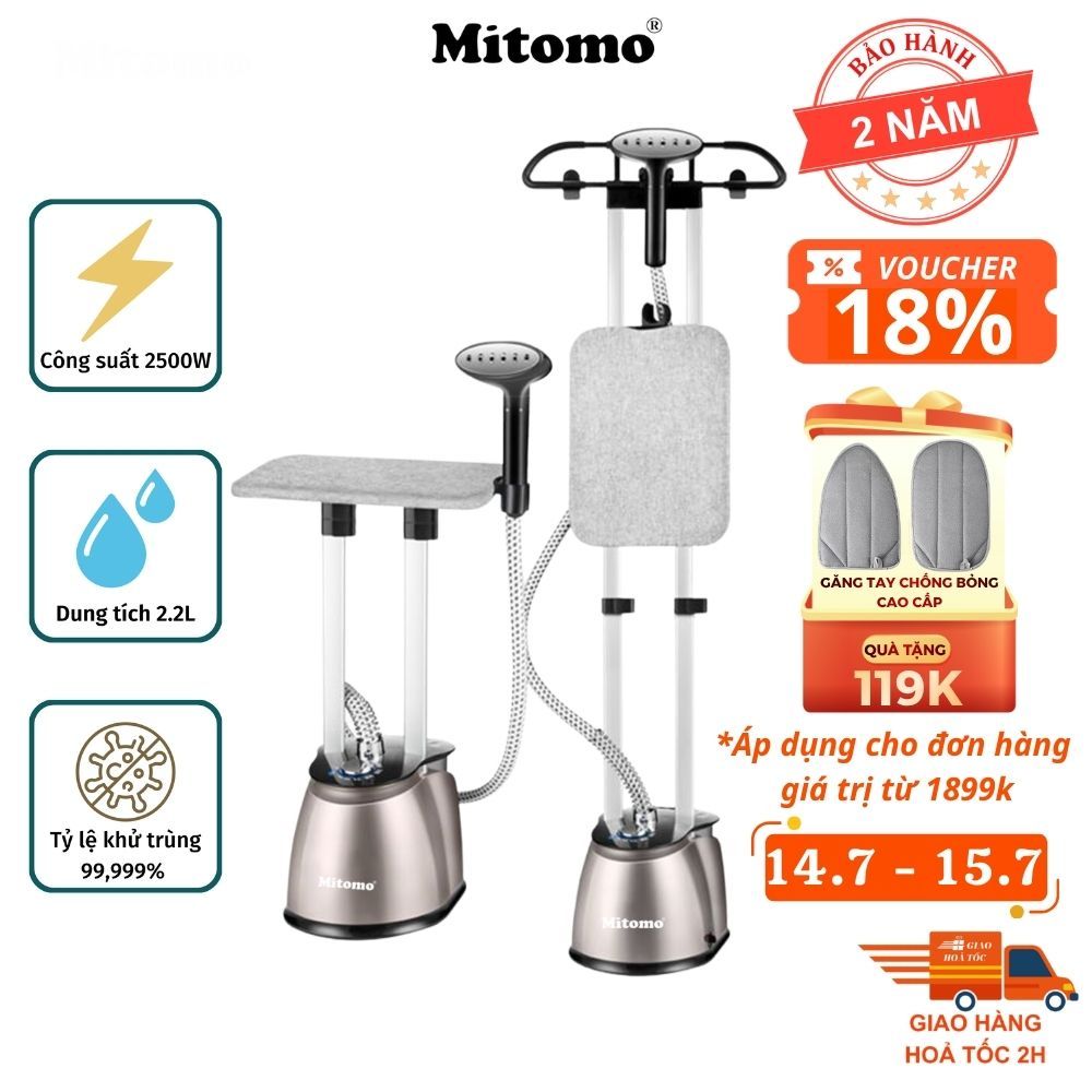 Bàn là hơi nước đứng cao cấp Mitomo GC-899 Max, công suất 2500W, BH 2 năm