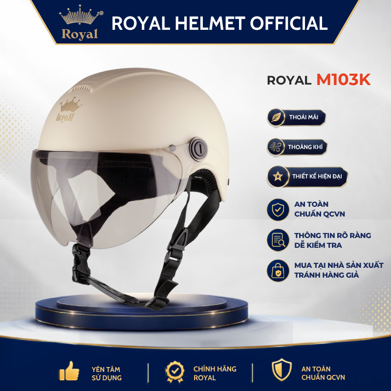 Mũ bảo hiểm nửa đầu có kính chắn gió Royal M103K chính hãng cho nam nữ bảo hành 12 tháng