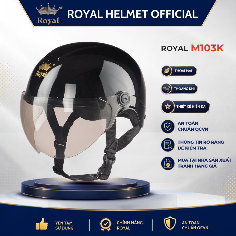 Mũ Bảo Hiểm Royal Có Kính M103K Chính Hãng Nam Nữ, Nón Bảo Hiểm Nửa Đầu Có Kính Bảo Hành 12 Tháng