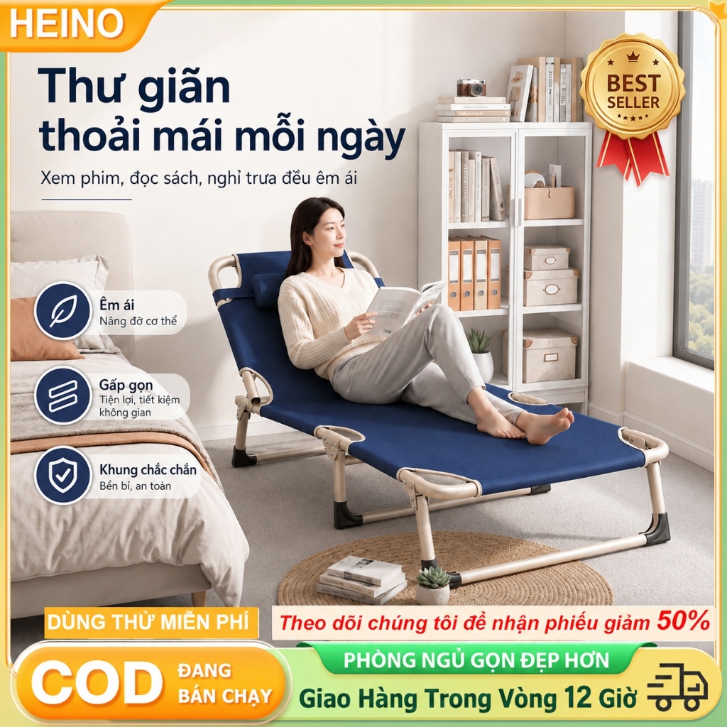 HEINO Ghế Nằm Gấp Gọn Thư Giãn Có Gối Điều Chỉnh 4 Mức Dễ Cất Gọn Cho Văn Phòng Ban Công | BigBuy360 - bigbuy360.vn