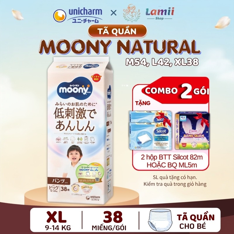 [Tăng Miếng] Tã quần Moony Natural chính hãng Nhật | Mỏng nhẹ - Thấm hút tốt