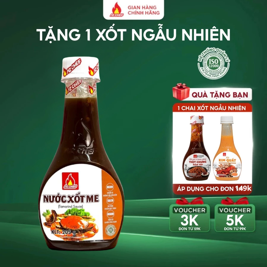Nước chấm xốt me chai 205g AZCHEF xốt chấm món luộc chấm lẩu nướng ngon chuẩn vị tiện lợi