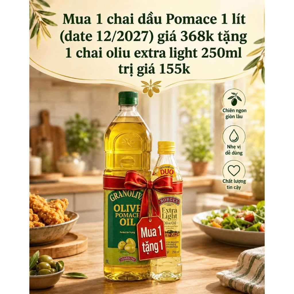 Dầu ôliu nấu ăn Pomace- Hiệu Borges 1l