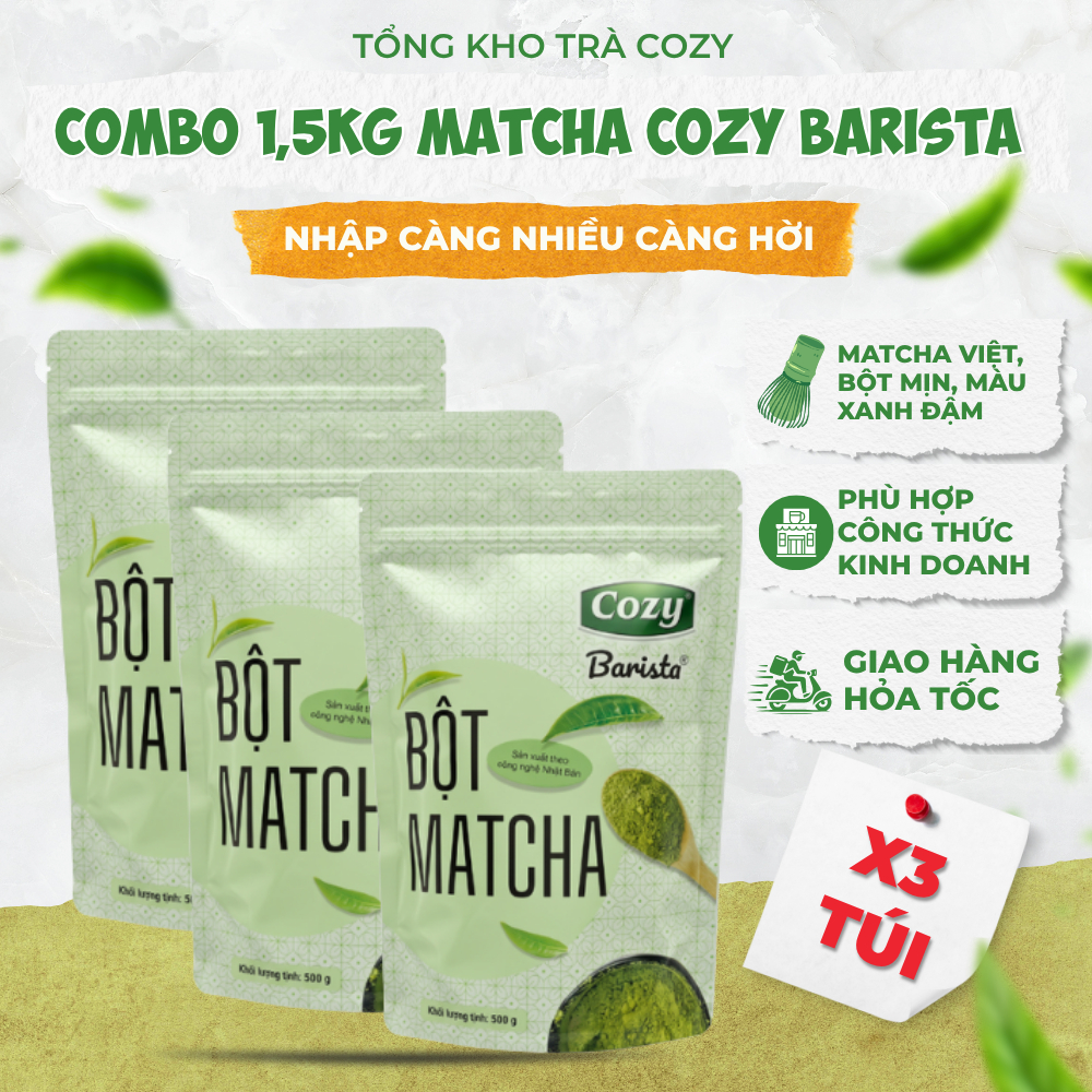 Combo Bột Matcha Cozy Túi Lớn - Pha Chế Chuẩn Vị Quán Matcha Latte,Trà Sữa Matcha, Matcha Cold Whisk
