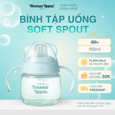 Bình Tập Uống Nước Có Vòi Mút Chống Tràn, Chống Sặc Tommee Tippee Soft Spout, 150ml, Cho Bé Từ 4 tháng – Xanh