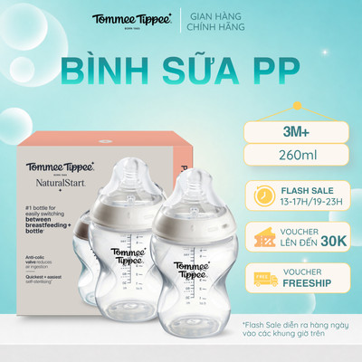 Bình Sữa Ty Siêu Mềm Tự Nhiên Tommee Tippee Natural Start 260ml, Núm Ty Của Bình 3-6 Tháng (Bình Đôi)