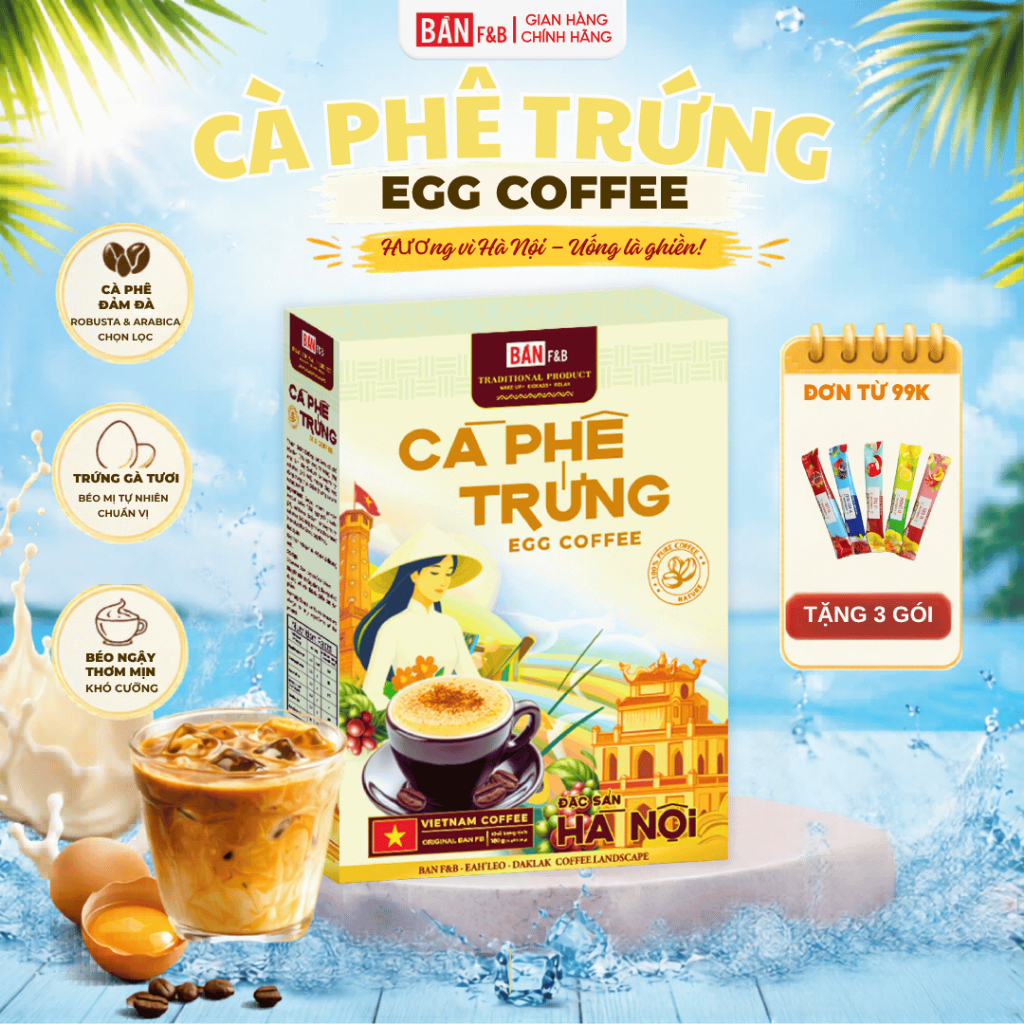 Cà Phê Trứng Cao Cấp Bản F&B Chính Hãng, Cà Phê Trứng Hòa Tan Béo Mịn Chuẩn Vị Hà Nội - Bản F&B