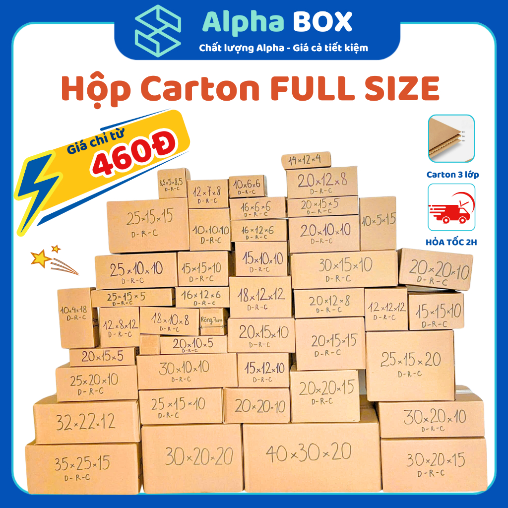 [ COMBO 50 ] FULL SIZE Hộp carton đóng hàng thùng giấy carton đựng đồ siêu cứng giá rẻ - ALPHA BOX