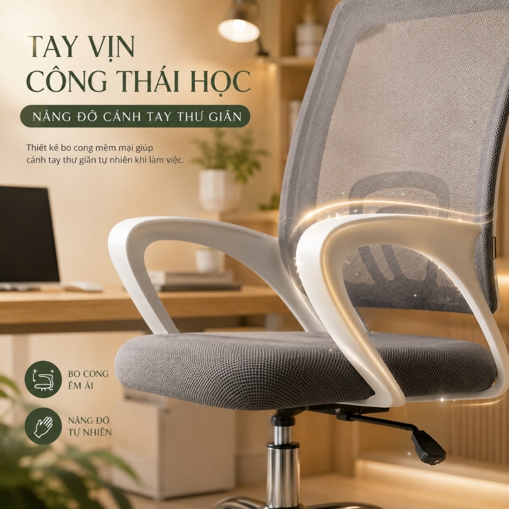 IB Ghế công thái học Lưng lưới thoáng khí Tay vịn êm ái Xoay 360 độ Nâng hạ linh hoạt Văn phòng | BigBuy360 - bigbuy360.vn